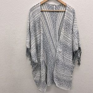 Free People Gray Shimmer Fringe Kimono XS